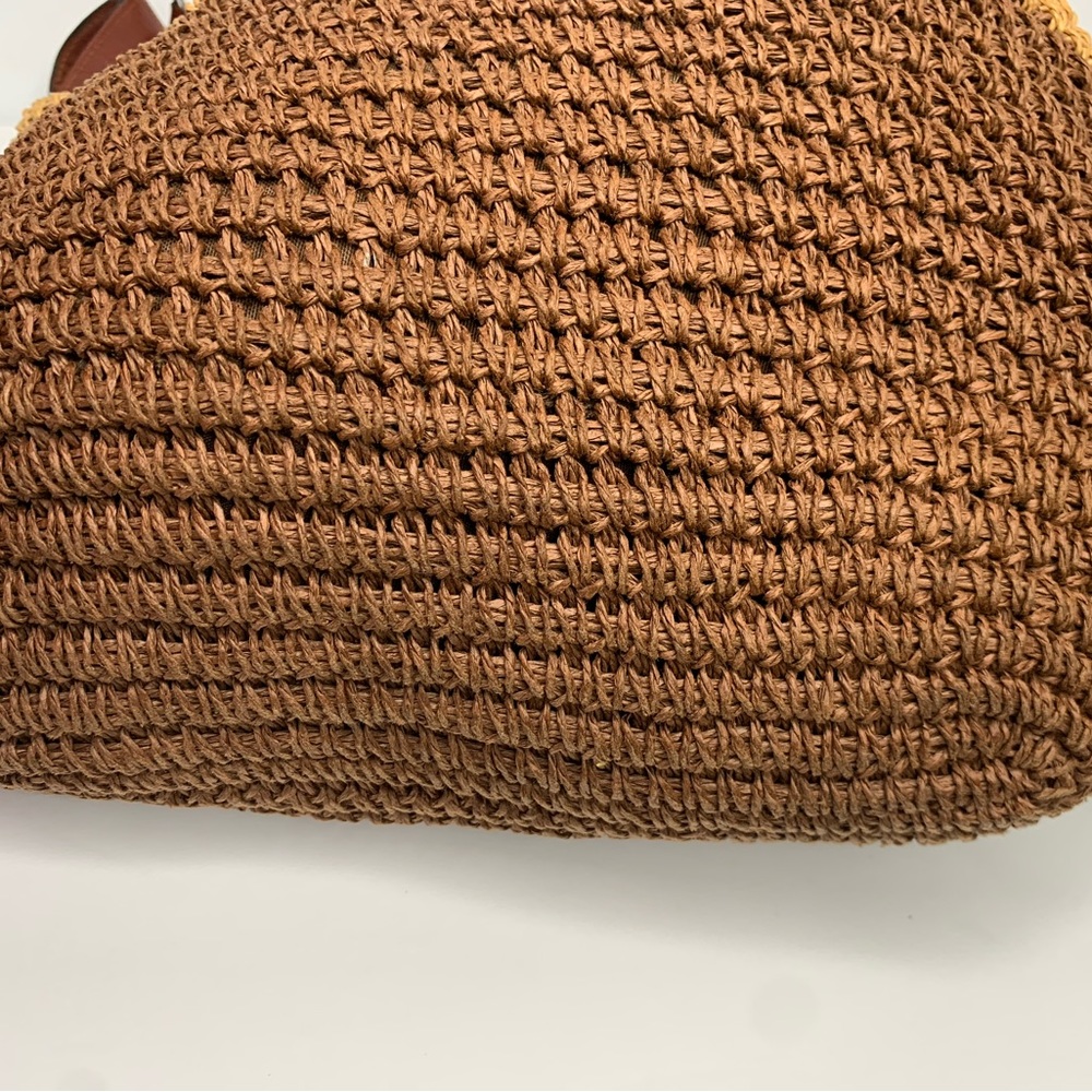Lucky brand Boho straw rattan brown drawstring bucket bag charm-leather straps - Picture 4 of 16